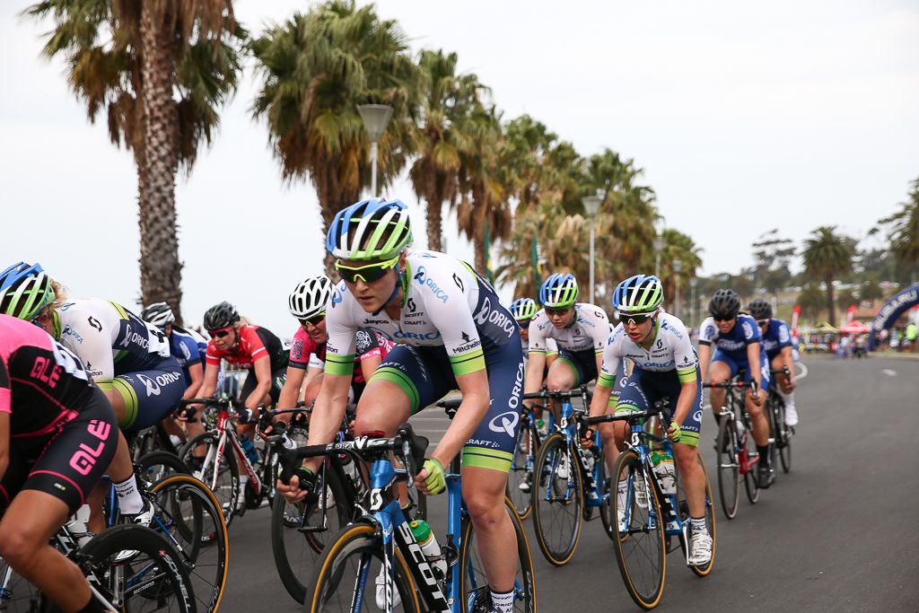 Orica AIS on the front in the women's race
