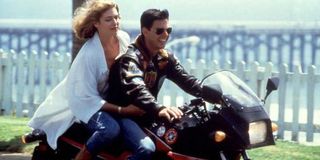 Tom Cruise and Kelly McGillis on a motorcycle in Top Gun