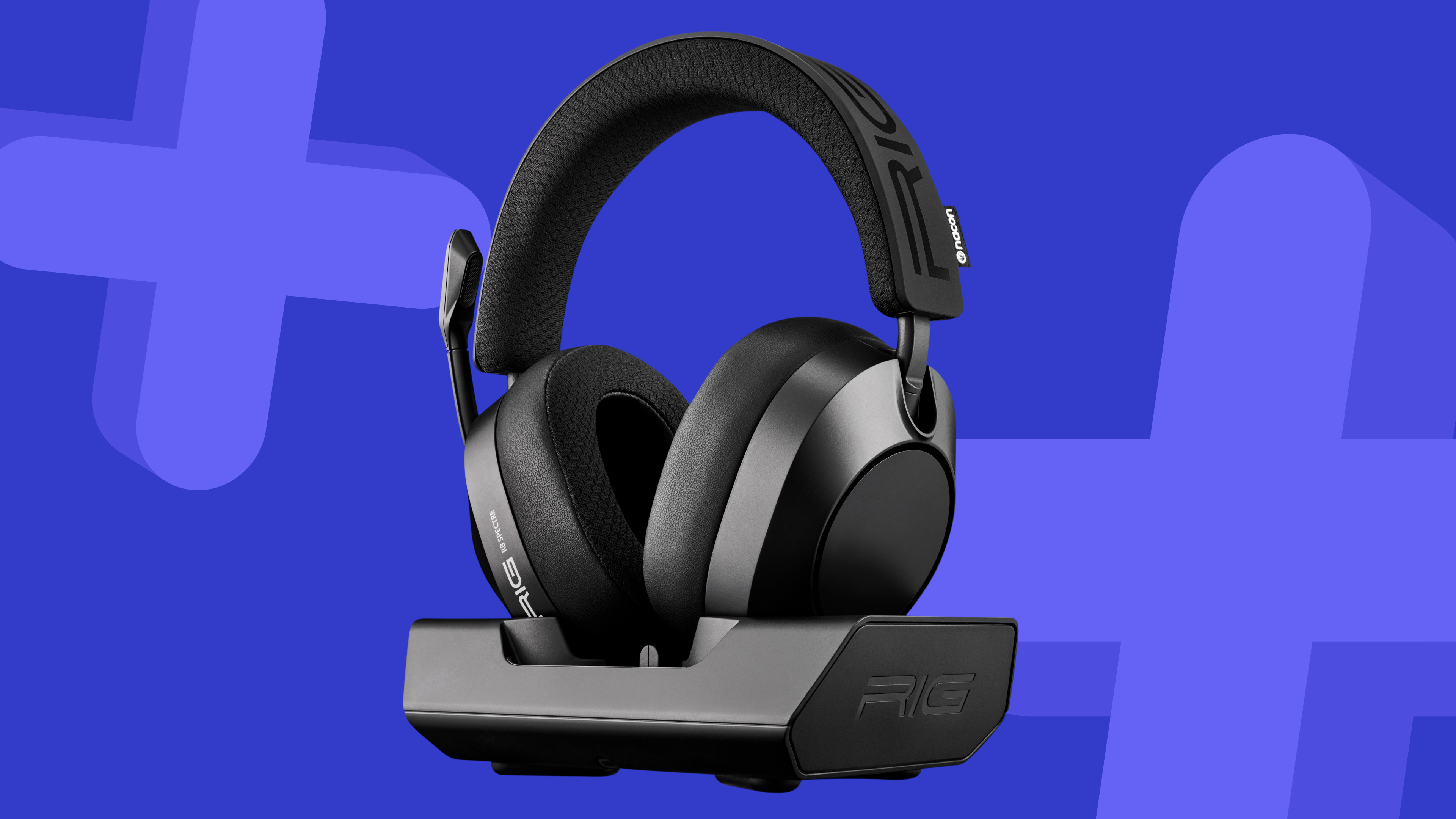 Nacon RIG R8 Spectre Pro HS gaming headset on a blue background