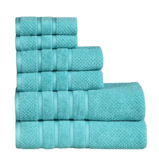 A stack of blue towels