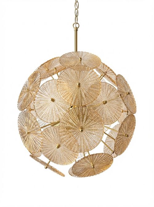 Gold & Amber Ribbed Glass Disc Ceiling Light