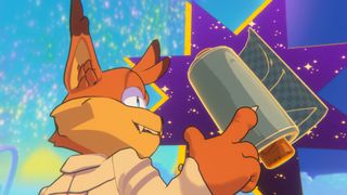 Bubsy collects a blueprint in Bubsy 4D.