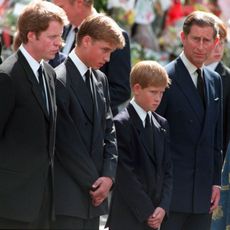 princess diana's sons princes william and harry with their father prince charles and uncle earl spencer outside westminster abbey on the day of their mother's funeral service, 6th september 1997 photo by jayne finchergetty images