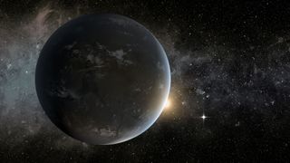 Depiction of NASA's Kepler mission's smallest habitable zone planet: Kepler-62f.