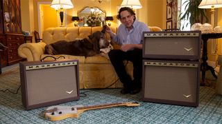 CEO Ted Kornblum with Magnatone Amps and guitars