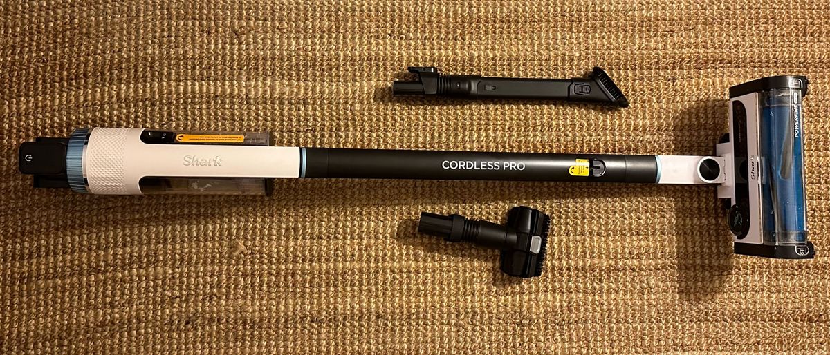 Shark Cordless Pro vacuum on reviewer&#039;s floor