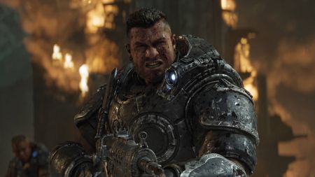 Gears of War: E-Day screenshot shows a man grimacing.