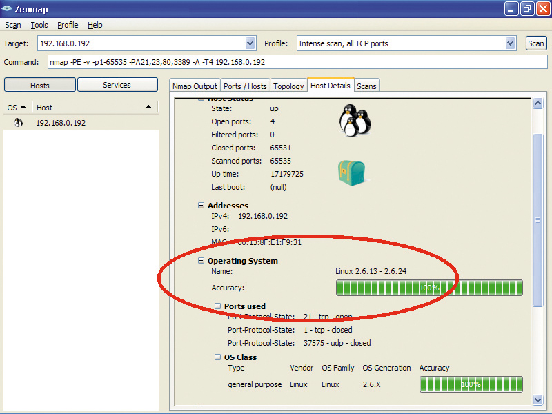 check operating system with zenmap