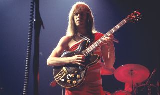 Steve Howe plays a Gibson ES-345 onstage with Yes at Madison Square Garden in New York in September 1978