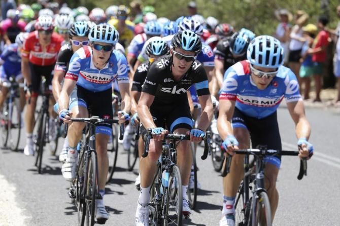 Nathan Haas (Garmin-Sharp) leads the peloton