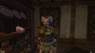 Sellus Gravius from Morrowind, transformed into a reptilian chimera by the Morrowind Randomizer mod.