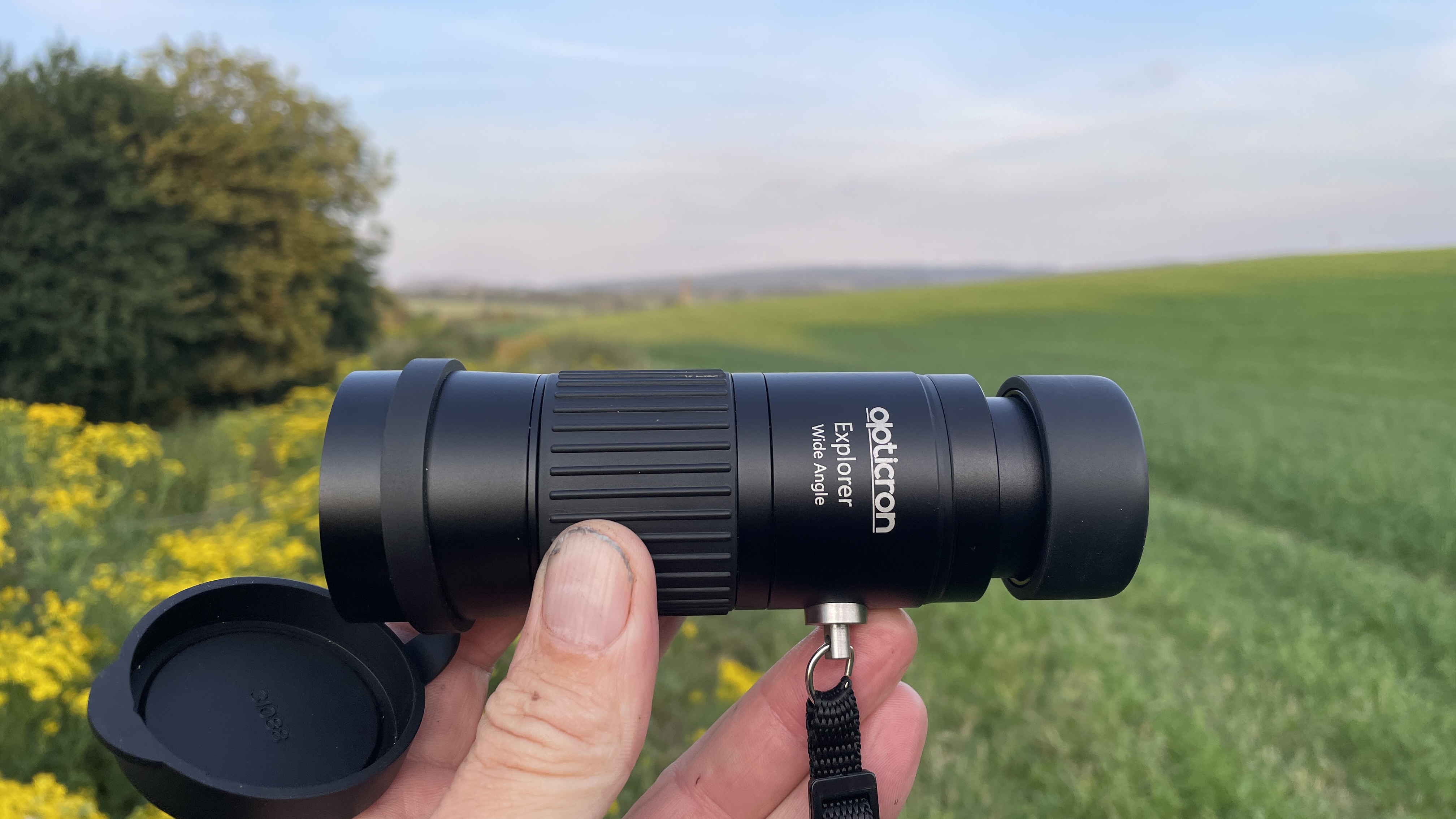 A side-on view of an Opticron Explorer WA ED-R 8x42 monocular