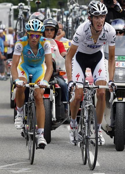 Andy Schleck (Saxo Bank) rides into yellow on the Col de la Madeleine ascent.