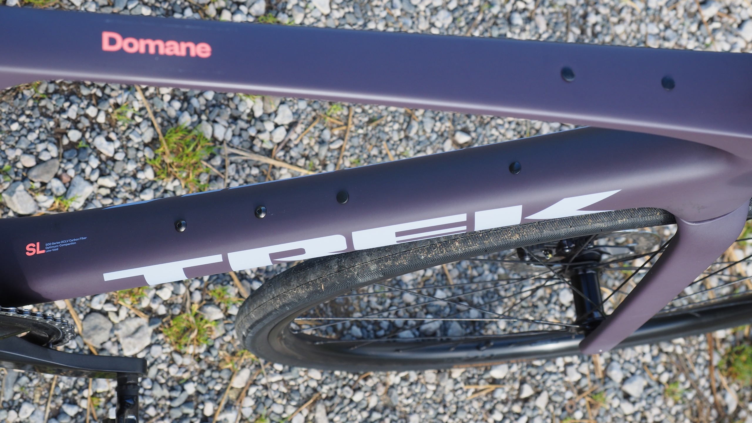 Trek Domane SL 5 Gen 5 top tube and down tube, showing mounting points