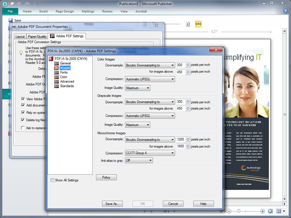 The Adobe PDF print driver&rsquo;s graphics downsampling settings