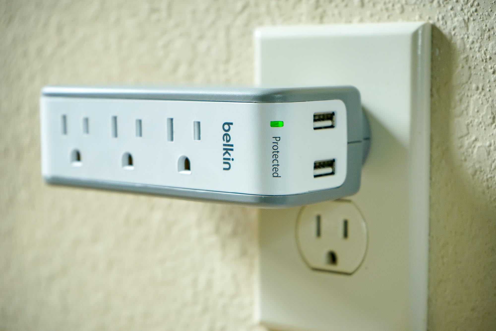 Best compact surge protector: Belkin 3-outlet Mini Surge Protector with USB Ports