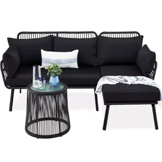 Best Choice Products Outdoor Woven Rope Sectional Patio Furniture, L-Shaped Conversation Set W/ Table - Black