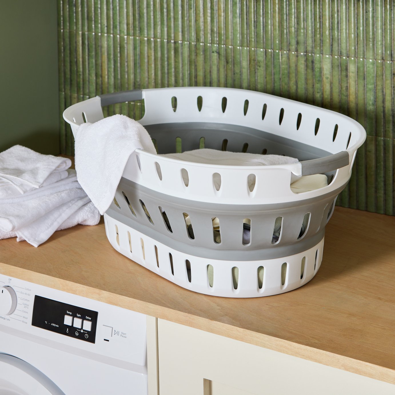 Argos Home 37 Litre Collapsible Laundry Basket- White &amp;amp; Grey