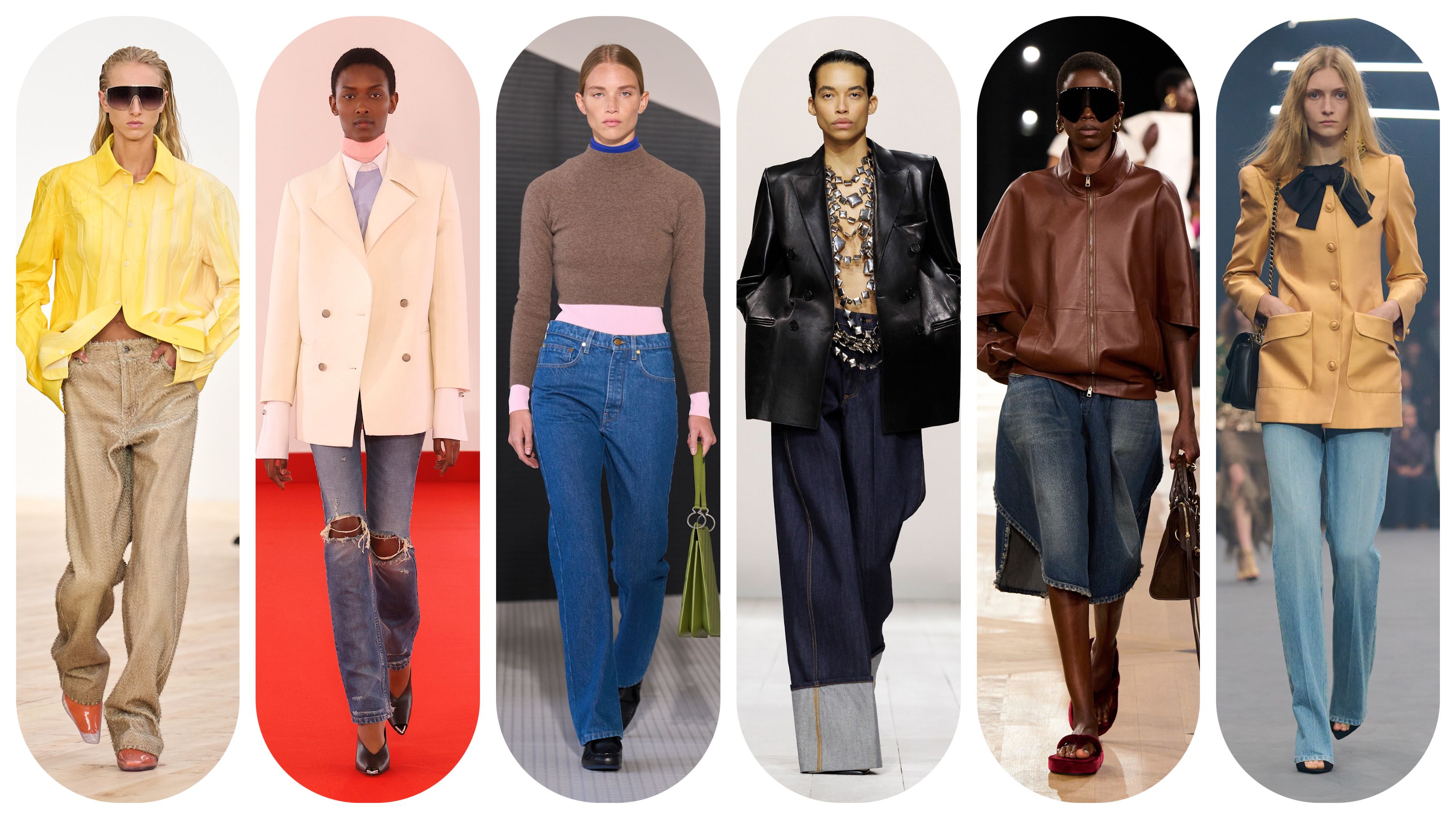 spring 2026 denim trends at Loewe, Brandon Maxwell, Jil Sander, Givenchy, Balenciaga, and Valentino