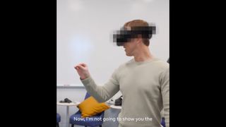 Meta CEO Mark Zuckerberg with pixelated Project Cambria VR headset on his face