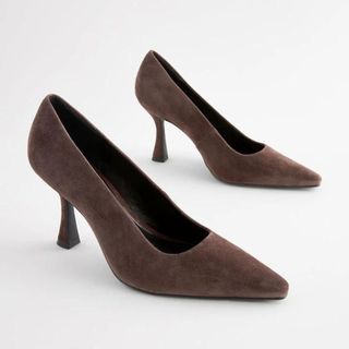 brown soft-touch fabric court heels