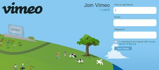 Animated cloud drifting behind Vimeo's sign-up form
