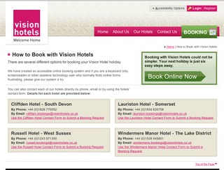 Vision Hotels home page