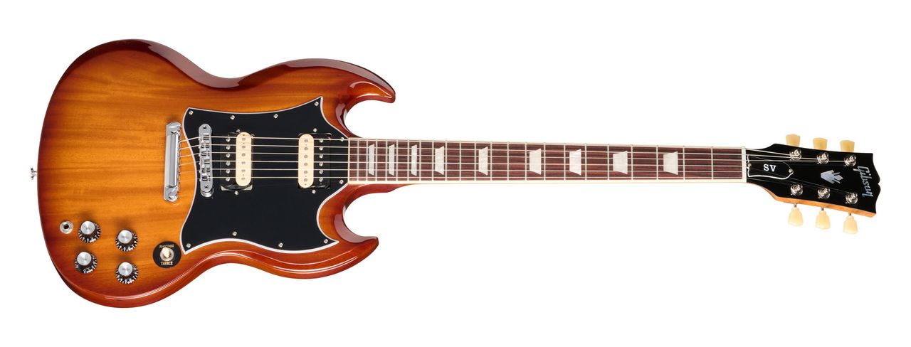 Gibson Sadler Vaden SG Standard: the guitarist's new signature model arrives in a Natural Burst finish with a black pickguard &mdash; just like the 2005 SG he has been playing onstage with Jason Isbell