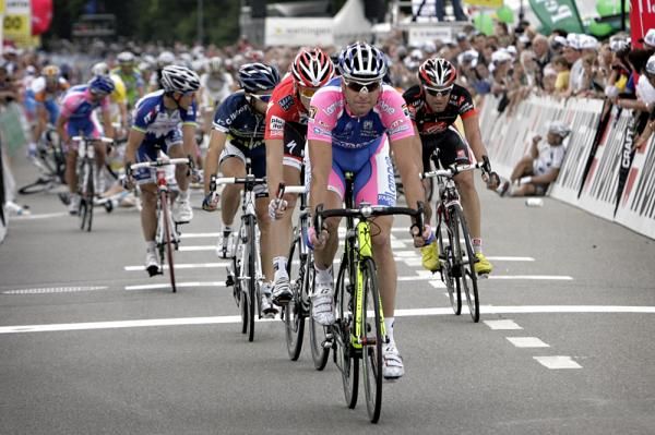 Alessandro Petacchi rolls across the line without celebrating.