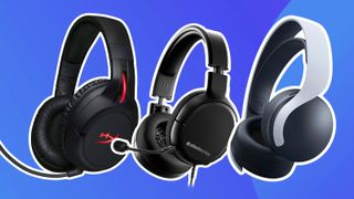 Product shots of the best headsets for PS5 on a dark blue background