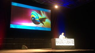 Tom Platten-Higgins talking through the early stages of Mutant Lab's game for Metronomy single, I'm Aquarius, at Reasons to be Creative 2015