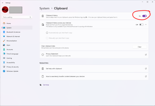 Windows 11 settings - Clipboard history