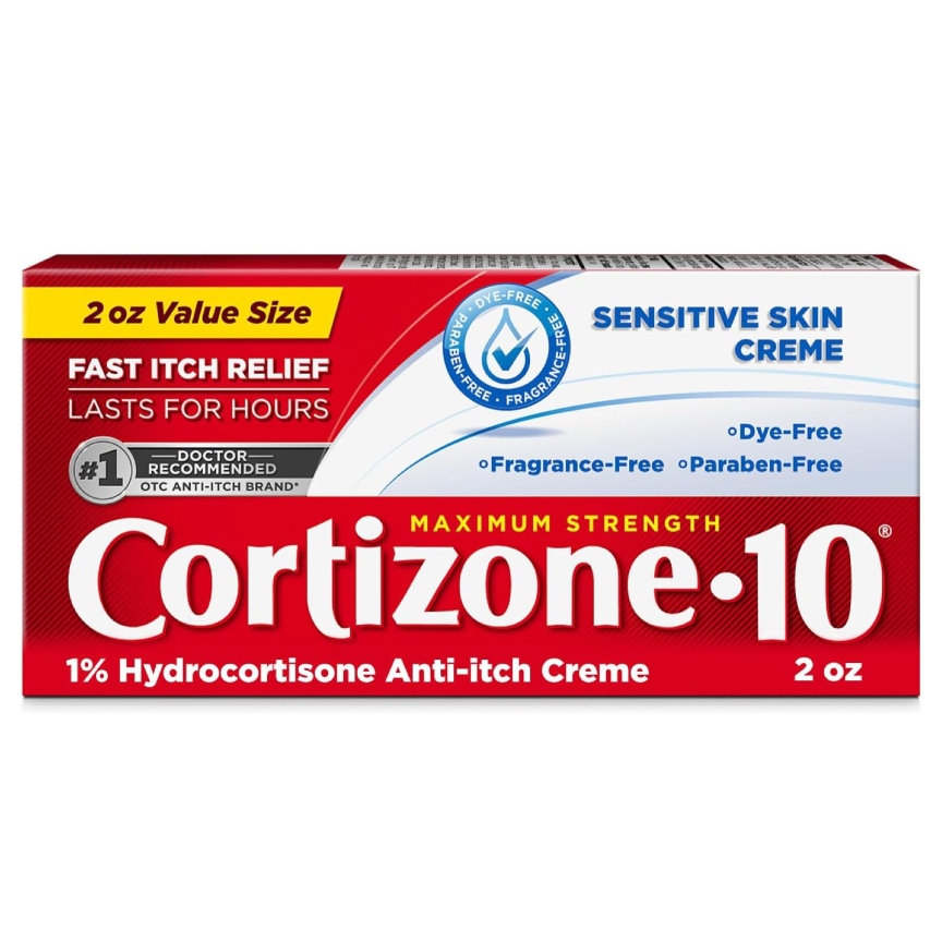 Cortizone 10 Maximum Strength Sensitive Skin Anti-Itch Cream, 1% Hydrocortisone, 2 Oz.