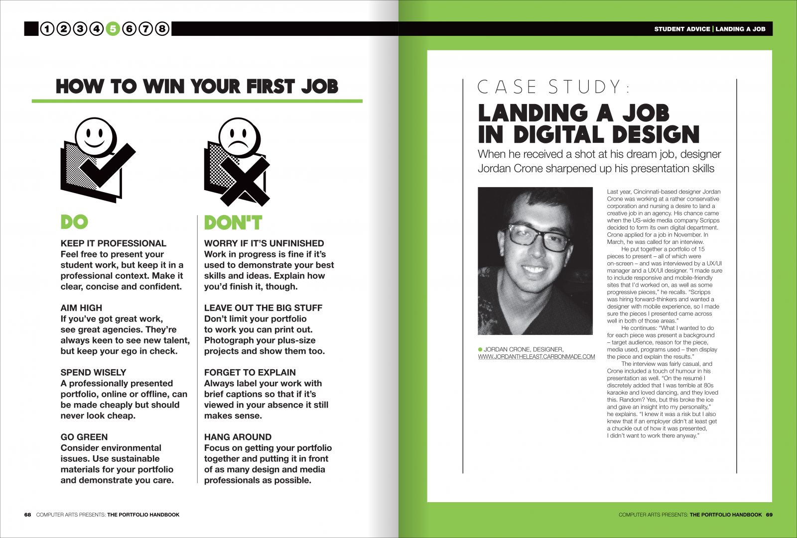 Spread from chapter five: how to win your first job