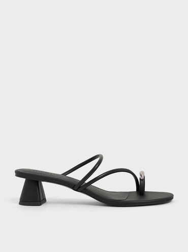 Metallic-Accent Strappy Toe-Ring Heeled Sandals