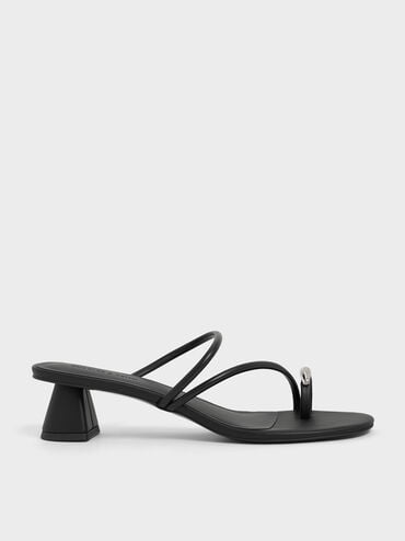 Metallic-Accent Strappy Toe-Ring Heeled Sandals