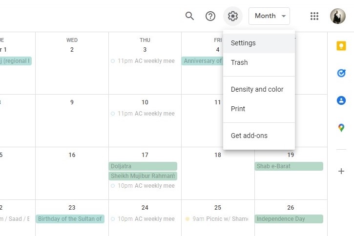 Google Kalender di komputer