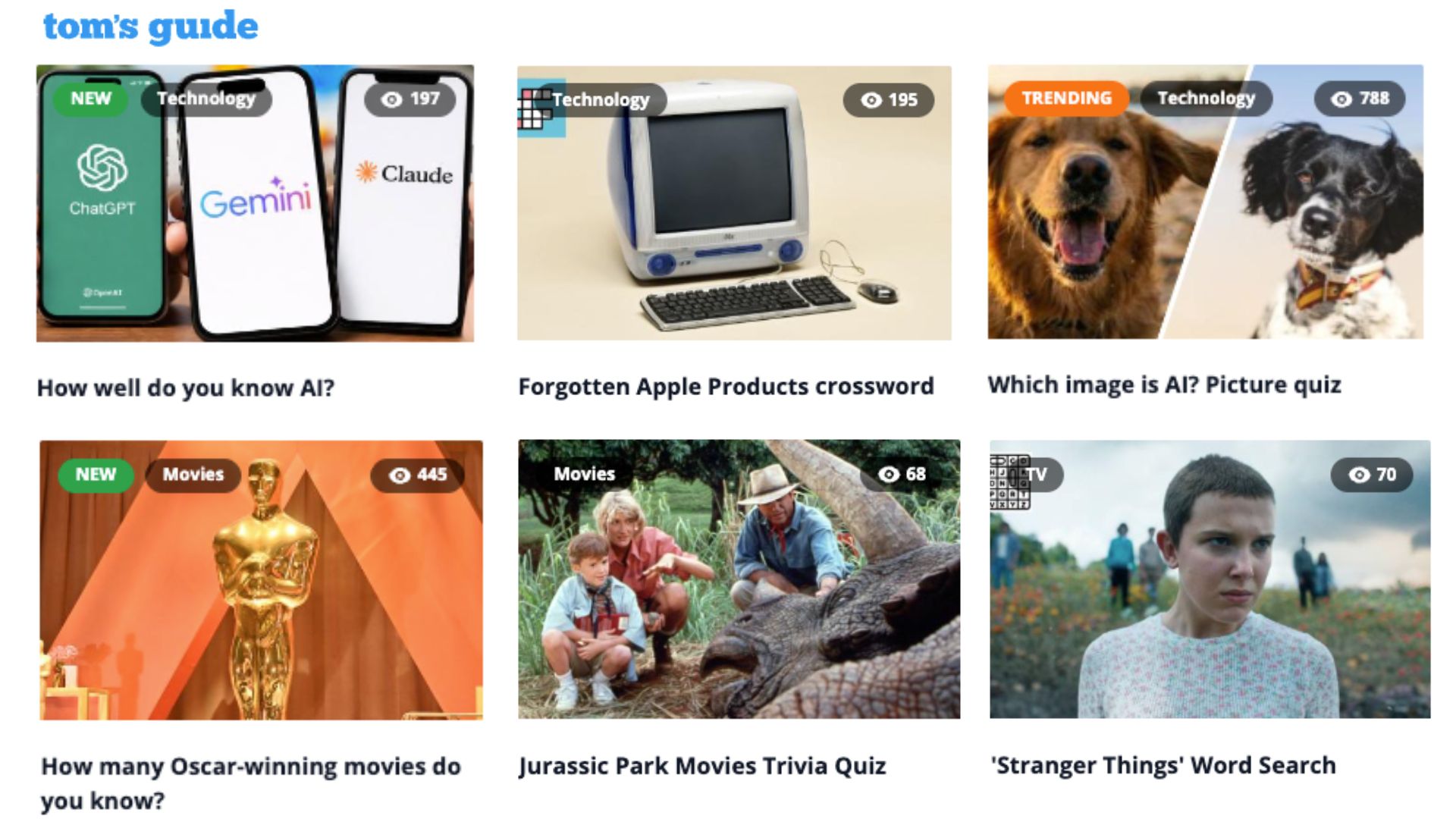 Screenshot of Tom's Guide puzzles and quizzes page