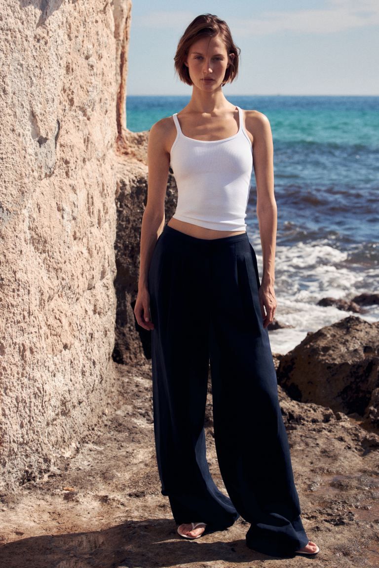 Wide Linen-Blend Trousers