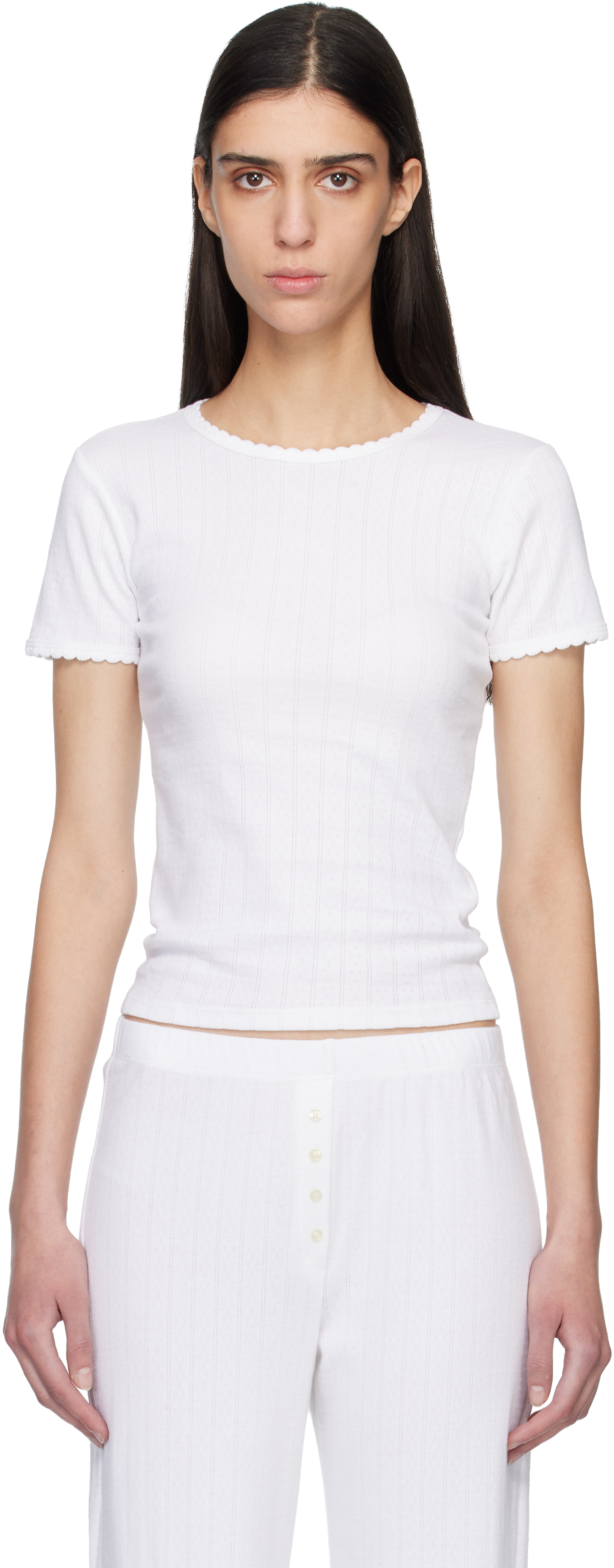 White Pointelle Slim Fit T-Shirt