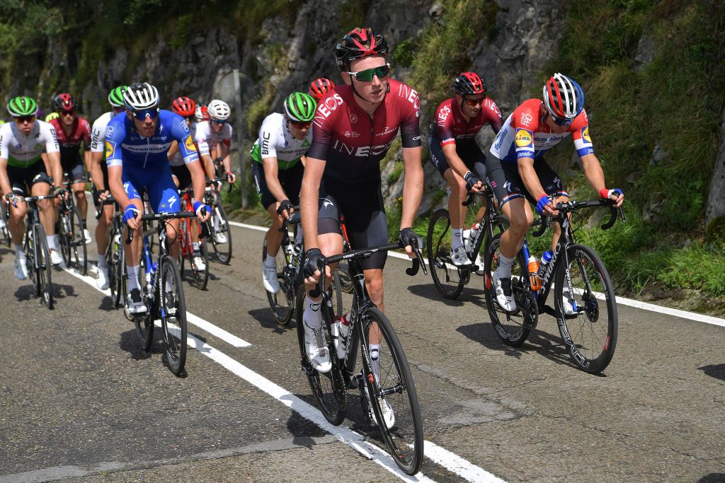 Tao Geoghegan Hart (Team Ineos) in the peloton during stage 13