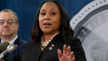 ulton County District Attorney Fani Willis speaks during a news conference at the Fulton County Government building on August 14, 2023 in Atlanta, Georgia. A grand jury today handed up an indictment naming former President Donald Trump and his Republican allies over an alleged attempt to overturn the 2020 election results in the state. 