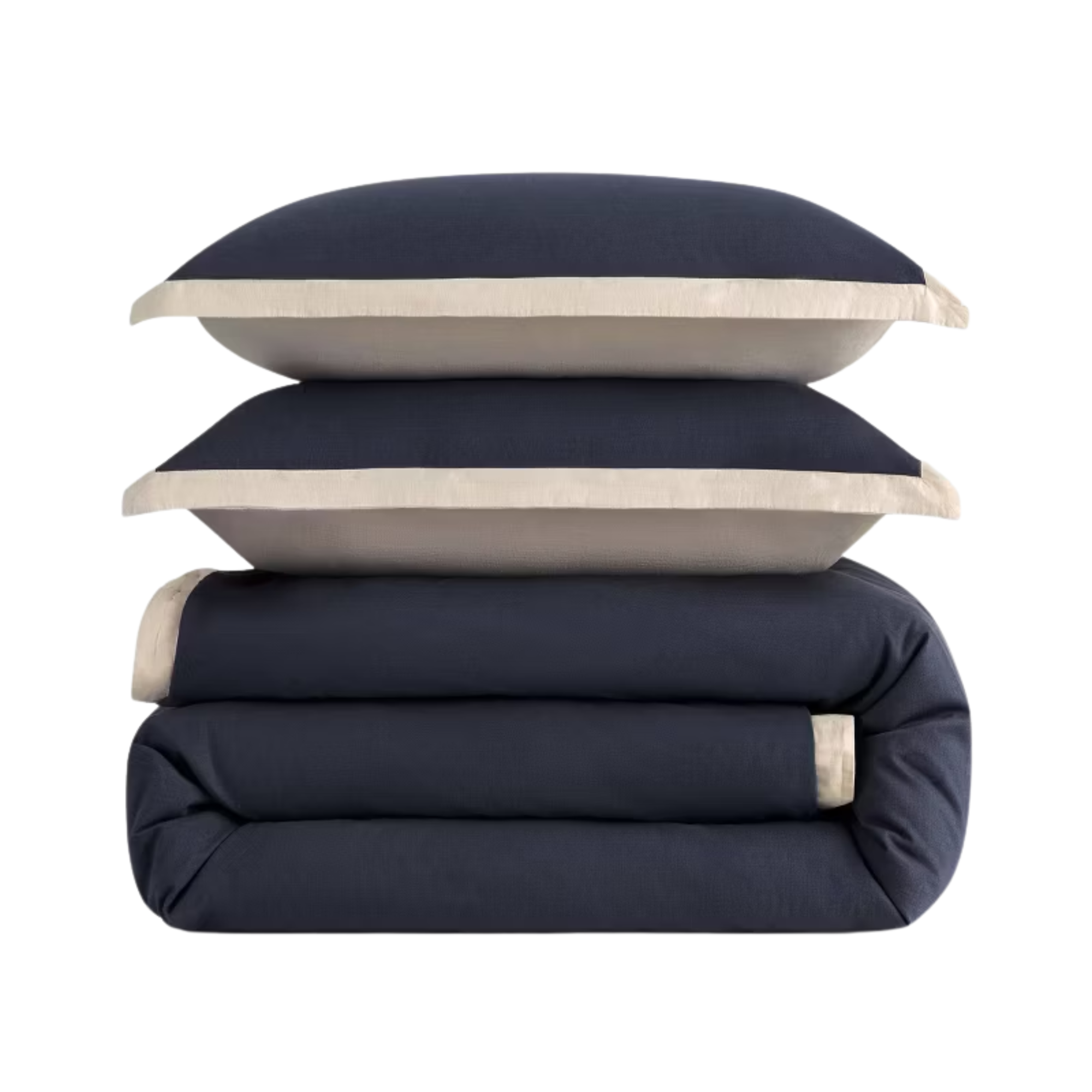 a blue and beige bedding set