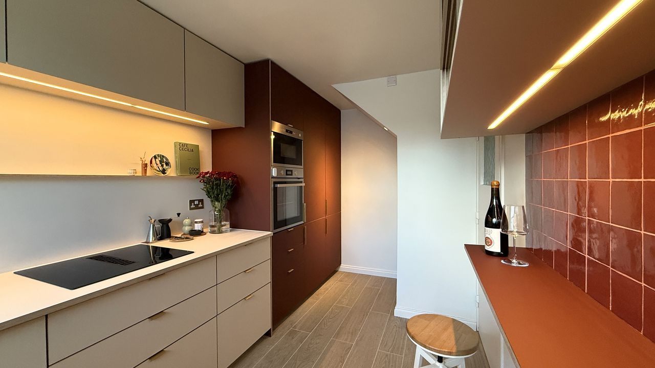 Terracotta and beige modern Plykea kitchen