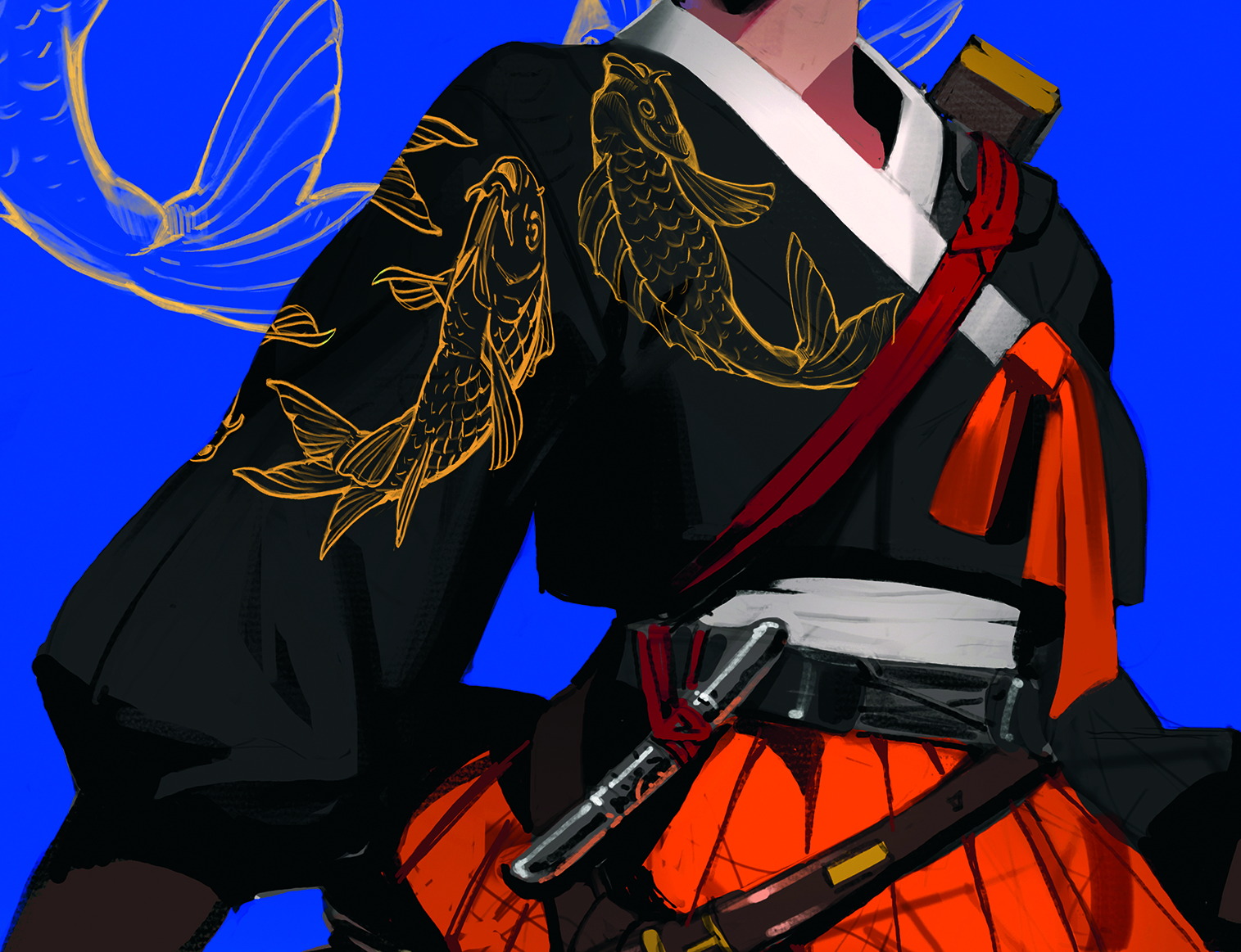 Colourful digital art showing a woman dressed in traditional Korean costume