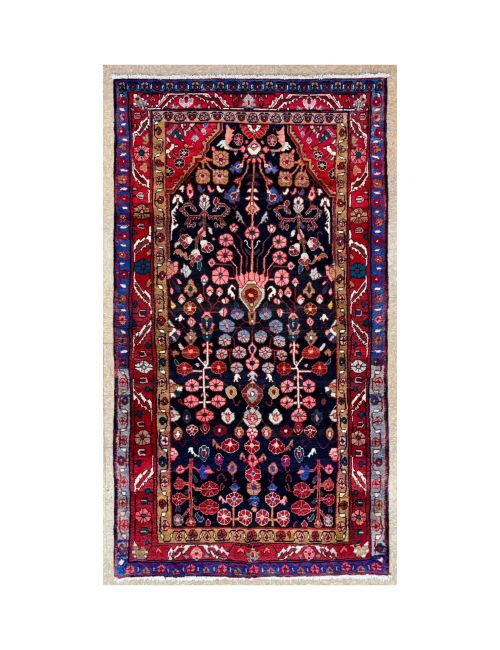 Hand Knotted Tribal Vintage Nahavand Rug 4x9 Blue Red Wool Oriental Area Carpet