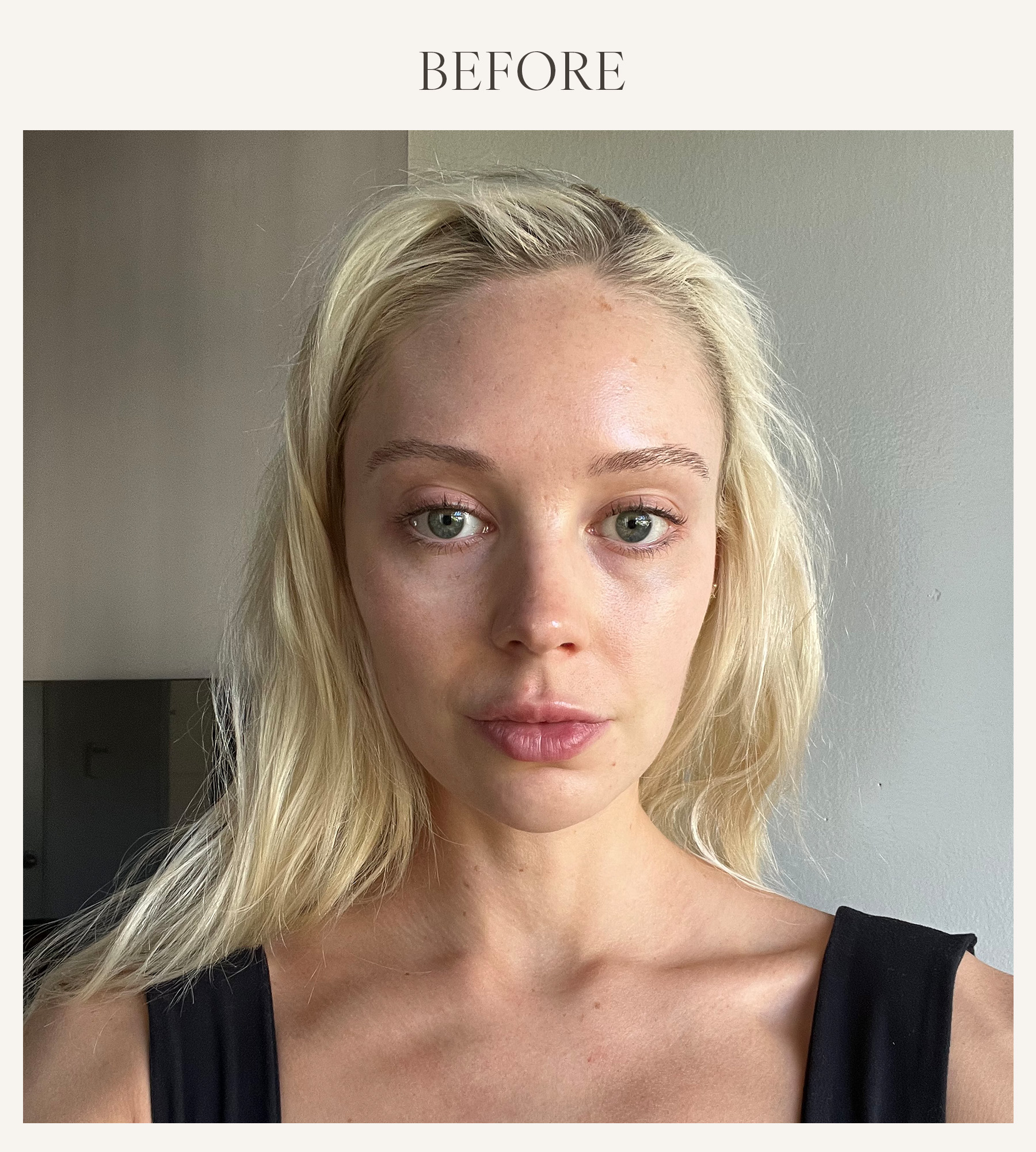 Before photo of Erin Jahns testing the Buxom lip plumper 
