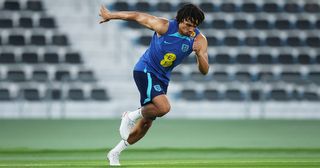 England star Trent Alexander-Arnold responds to how well he's defended this season: Trent Alexander-Arnold of England trains during an England training session at Al Wakrah Stadium on November 16, 2022 in Doha, Qatar.
