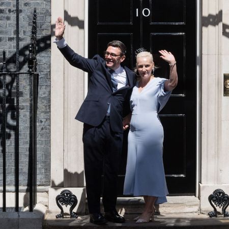 Andy Burnham and Marie-France van Heel entering 10 Downing Street