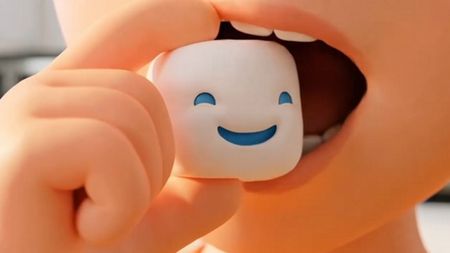 Image from Jet-Puffed marshmallow animated advert showing marshmallow characters being eaten